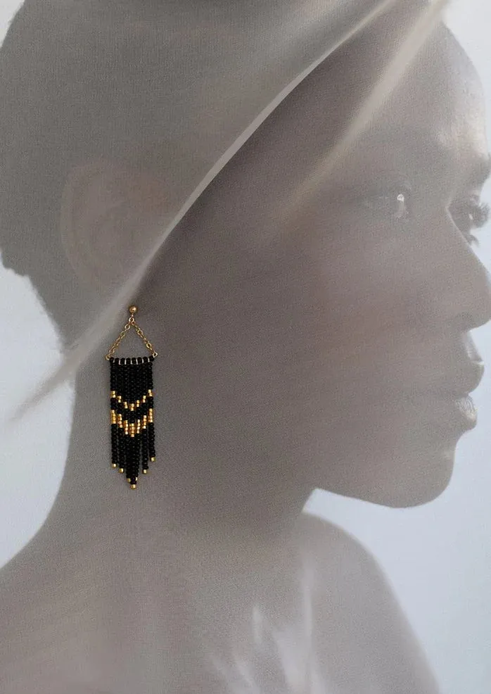 SMALL PORCUPINE  BLACK & GOLD EARRINGS