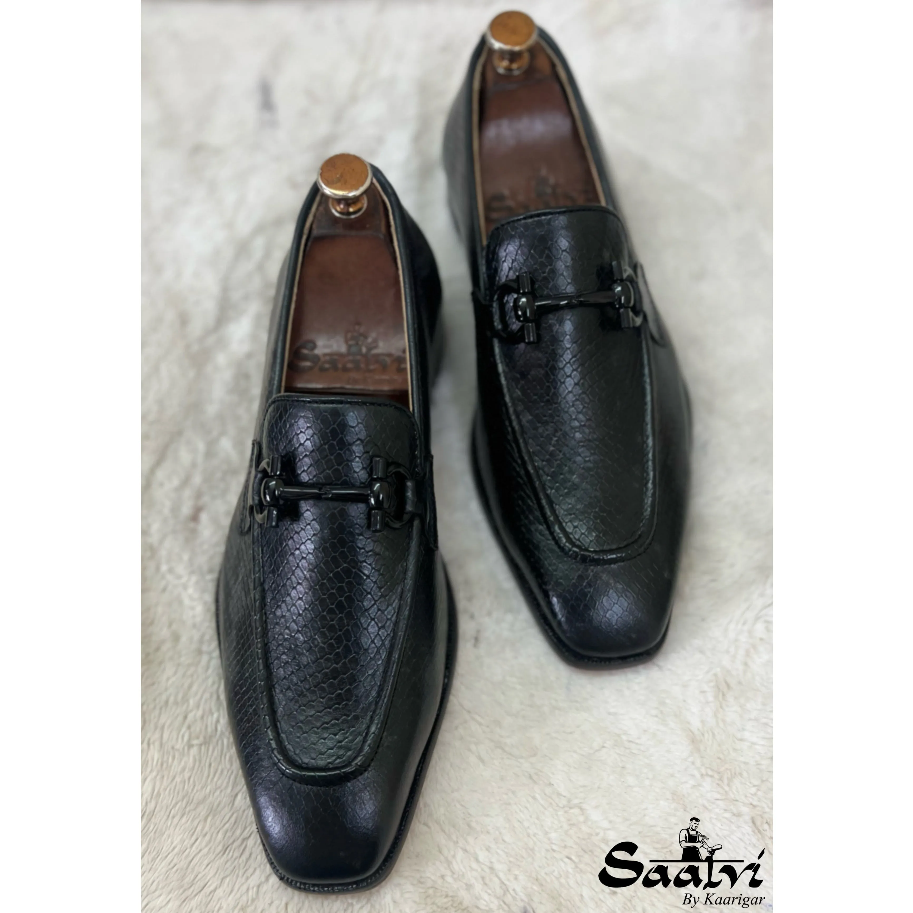Snake Embossed Loafers Black