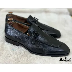 Snake Embossed Loafers Black