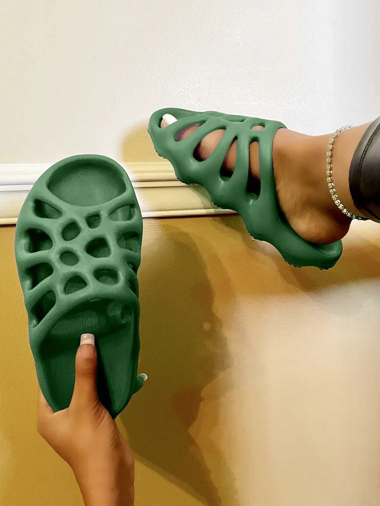 Solid Color Hollow Out Slippers
