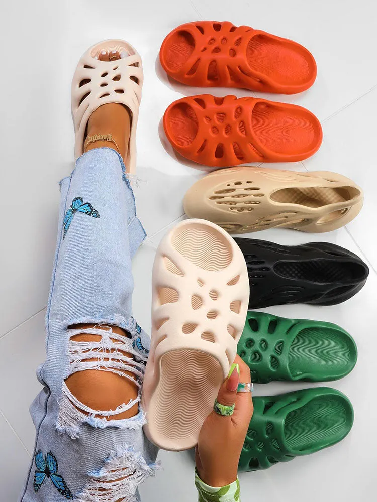 Solid Color Hollow Out Slippers
