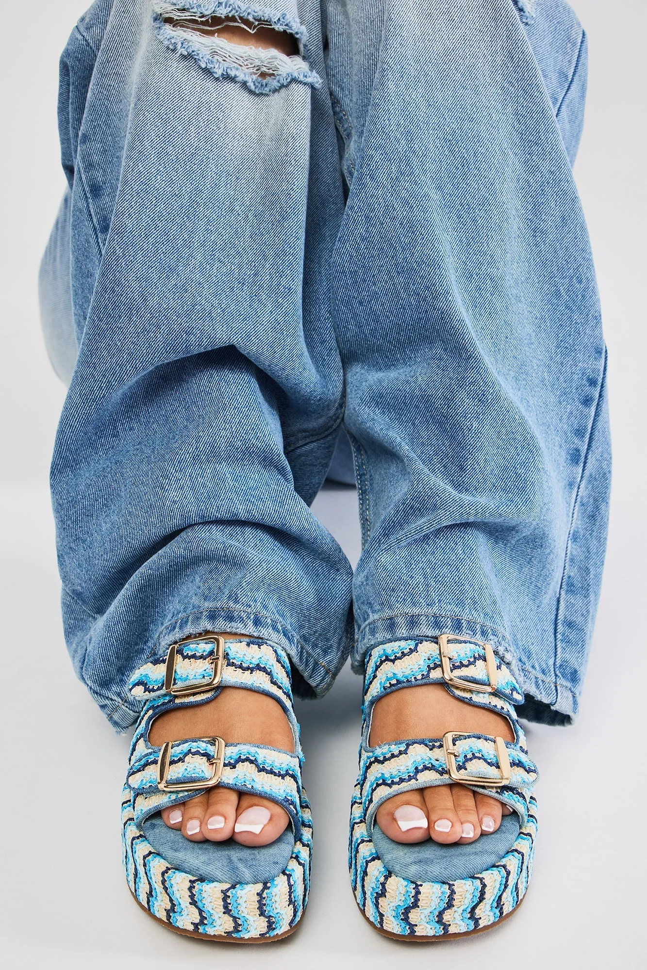 Stay Chill Flatform Sandals - Blue/combo
