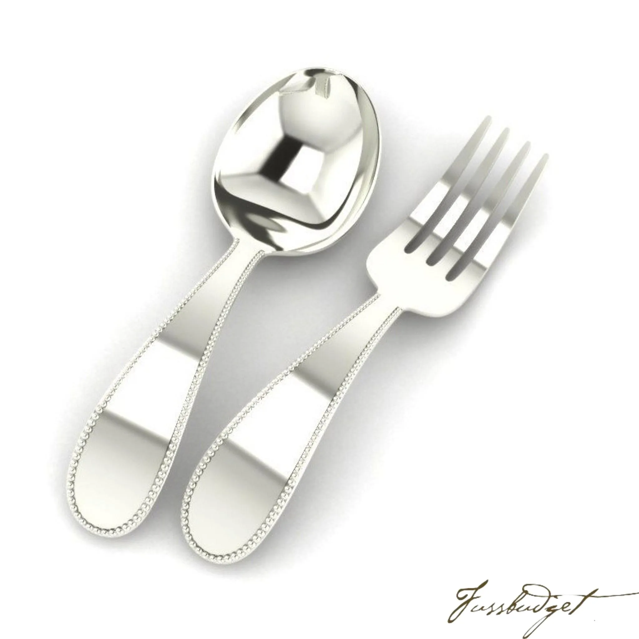 Sterling Silver Beaded Baby Spoon & Fork Set