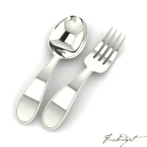 Sterling Silver Beaded Baby Spoon & Fork Set