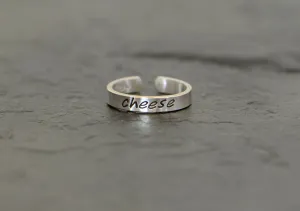 Sterling silver toe ring stamped with cheese in dainty style