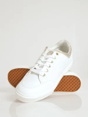 Street Sneaker With Metallic Quarter Insert - White