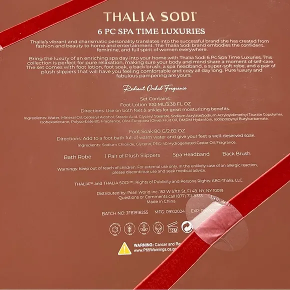 Thalia Sodi luxury spa set robe slippers headband back brush foot lotion &amp; soak