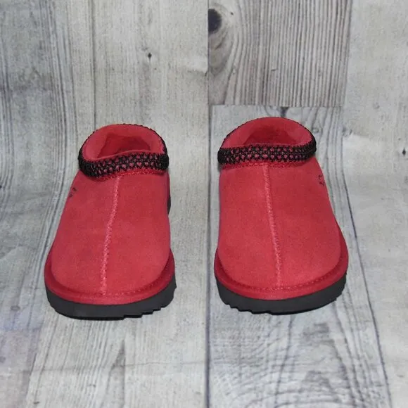 UGG Tasman II Suede/Sheepskin Red/Black Slippers Little Kids Size 11