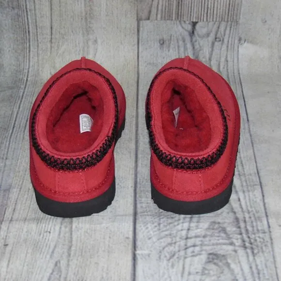 UGG Tasman II Suede/Sheepskin Red/Black Slippers Little Kids Size 11