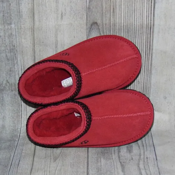 UGG Tasman II Suede/Sheepskin Red/Black Slippers Little Kids Size 11