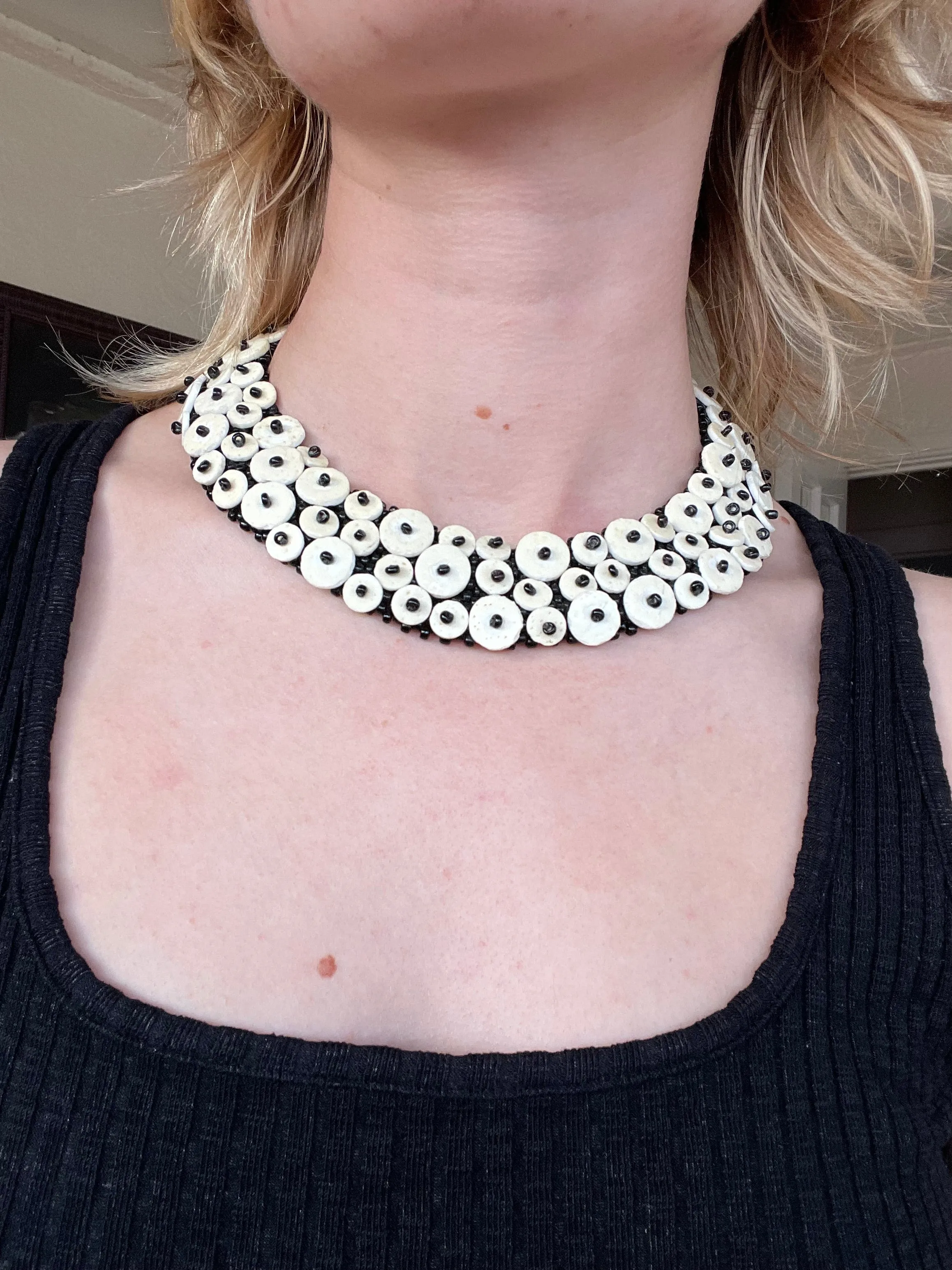 Vintage Beaded Collar with White Shells