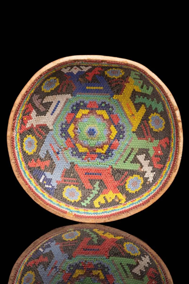 Vintage Beaded Huichol Gourd with Sacred Deer