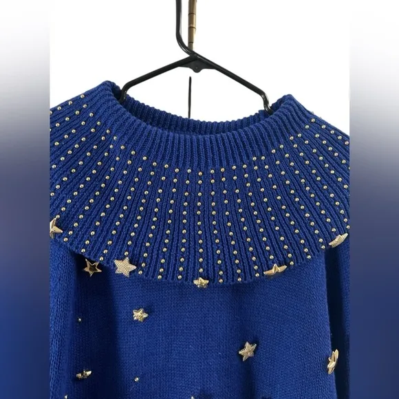 Vintage blue star long sleeve mini sweater dress
