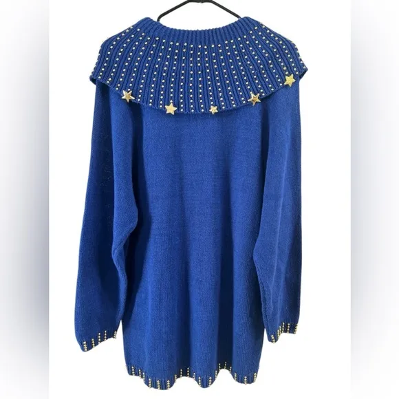 Vintage blue star long sleeve mini sweater dress