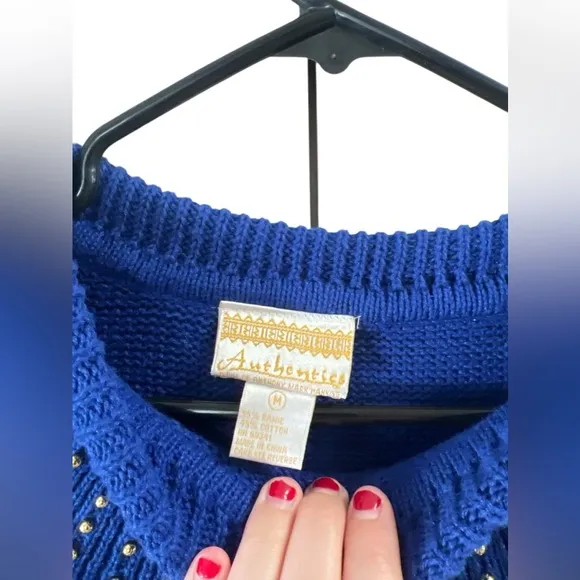 Vintage blue star long sleeve mini sweater dress