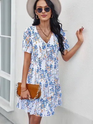 Weißes Flare Kleid mit blauem Aufdruck
