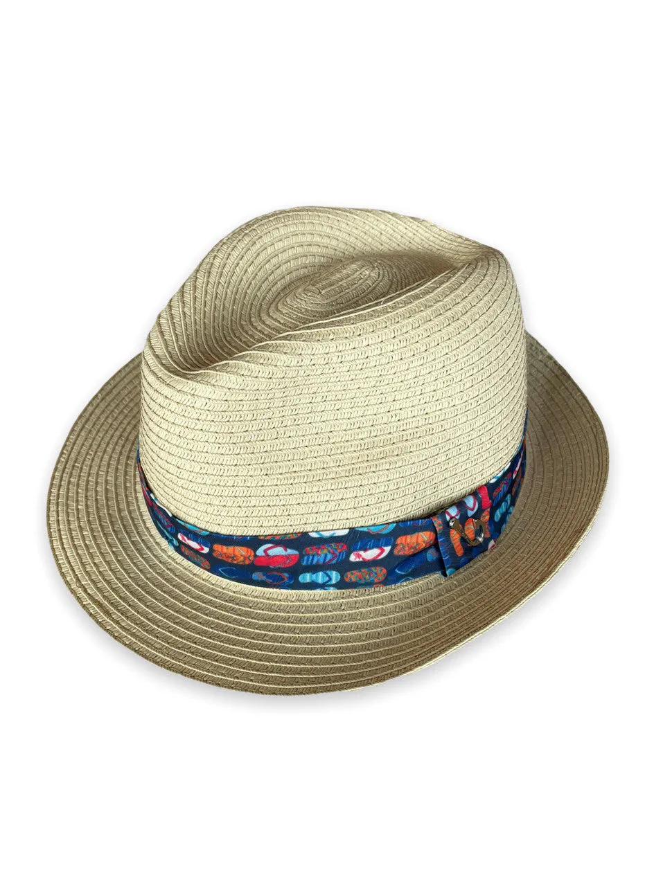 White Straw Hat Flip Flops Print in Navy