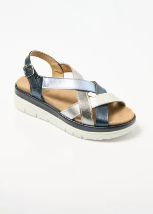 Wide width multi-strap wedge sandals