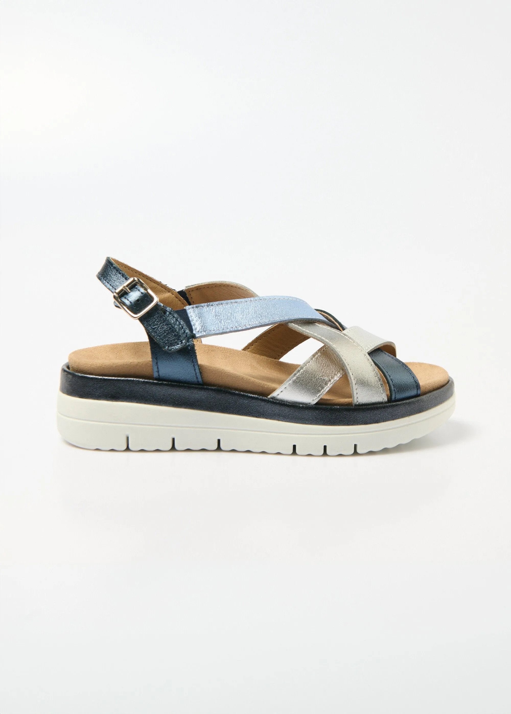 Wide width multi-strap wedge sandals