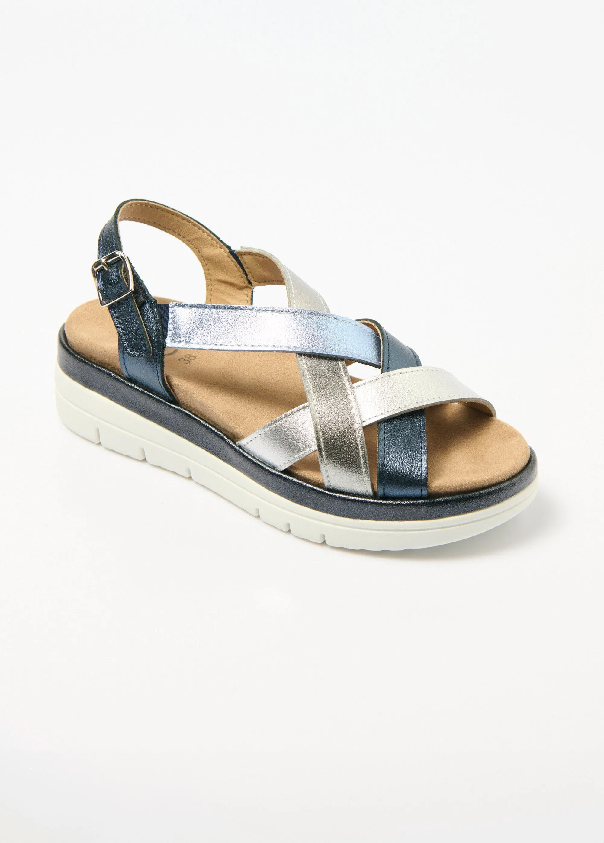 Wide width multi-strap wedge sandals