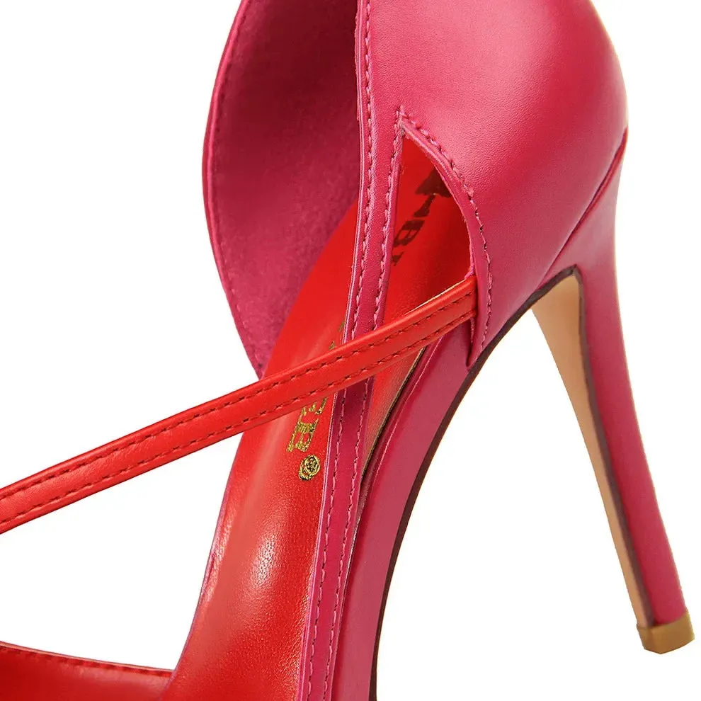 Women 9.5cm High Heels Sandals Nightclub Stripper Heels Sexy Patchwork Party Ankle Strap 2 tone Shoes