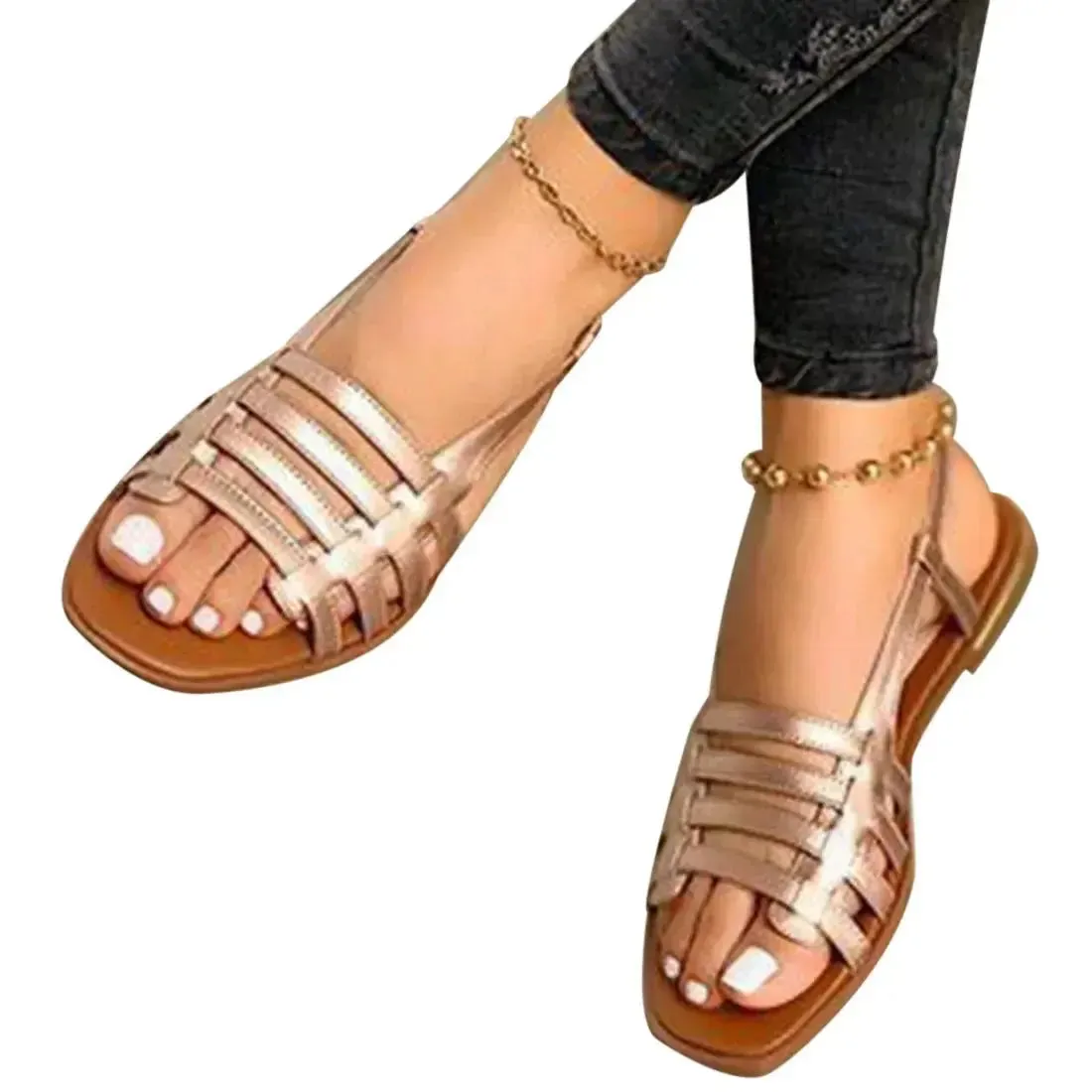 Women Sandals Woman Summer Hollow Out Roman Shoes - Women's Gladiator Open Toe  Flats Ladies Footwear