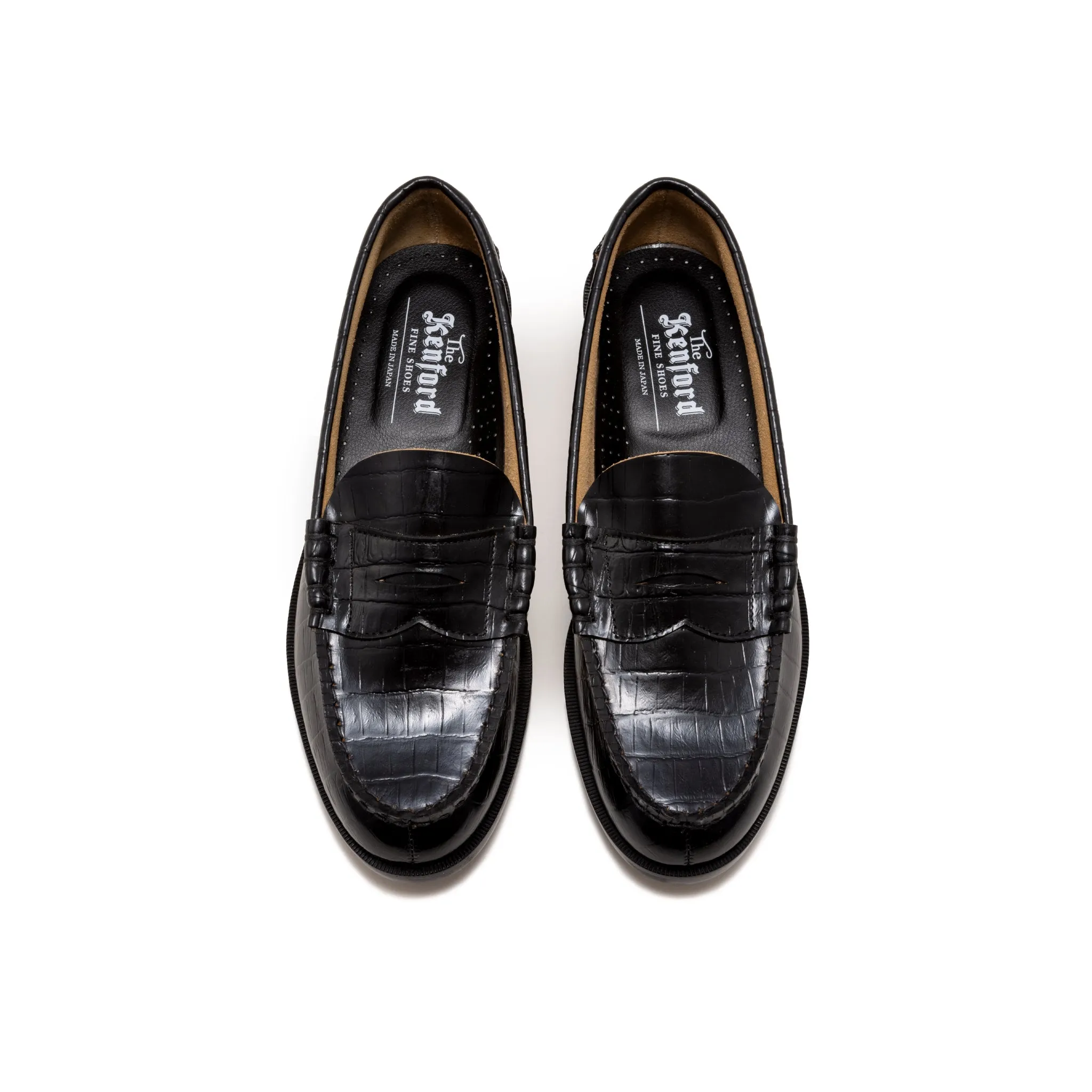 WOMENS EMBOSSED LOAFERS / BLACK CROCODILE