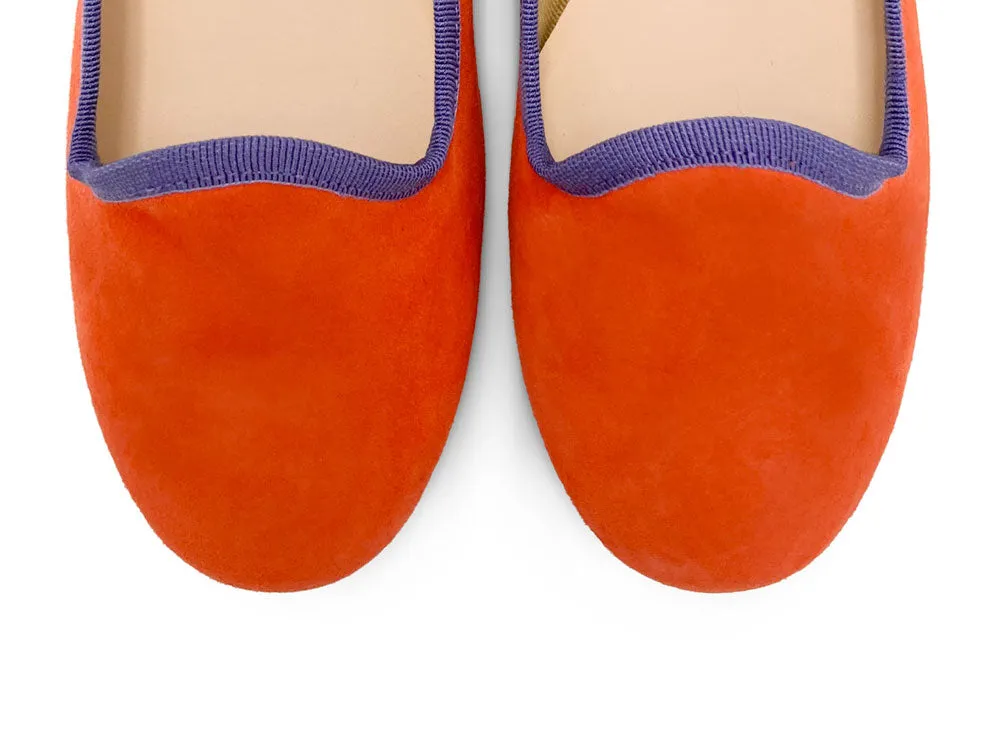 Women’s Orange Suede Loafers with Purple Details