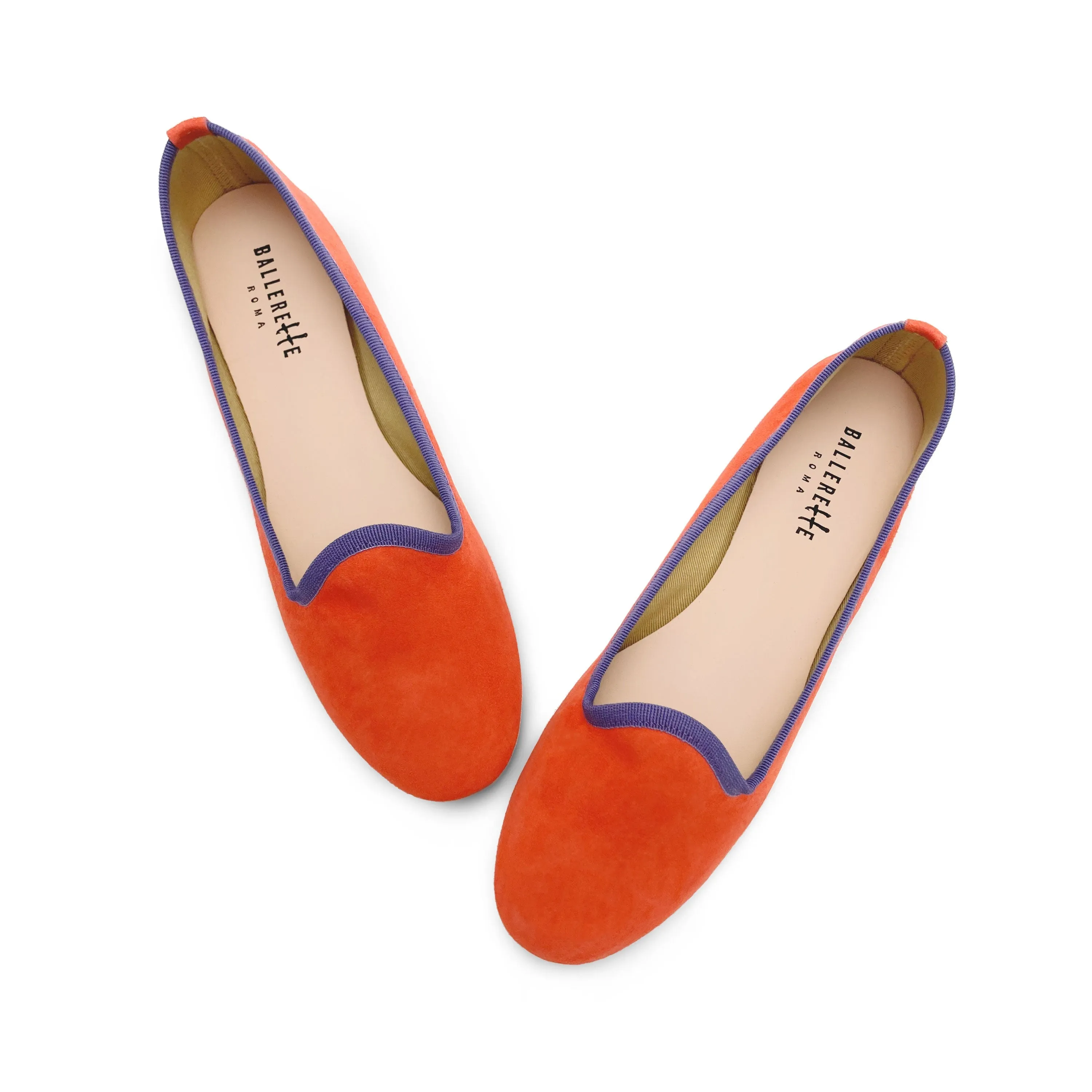Women’s Orange Suede Loafers with Purple Details