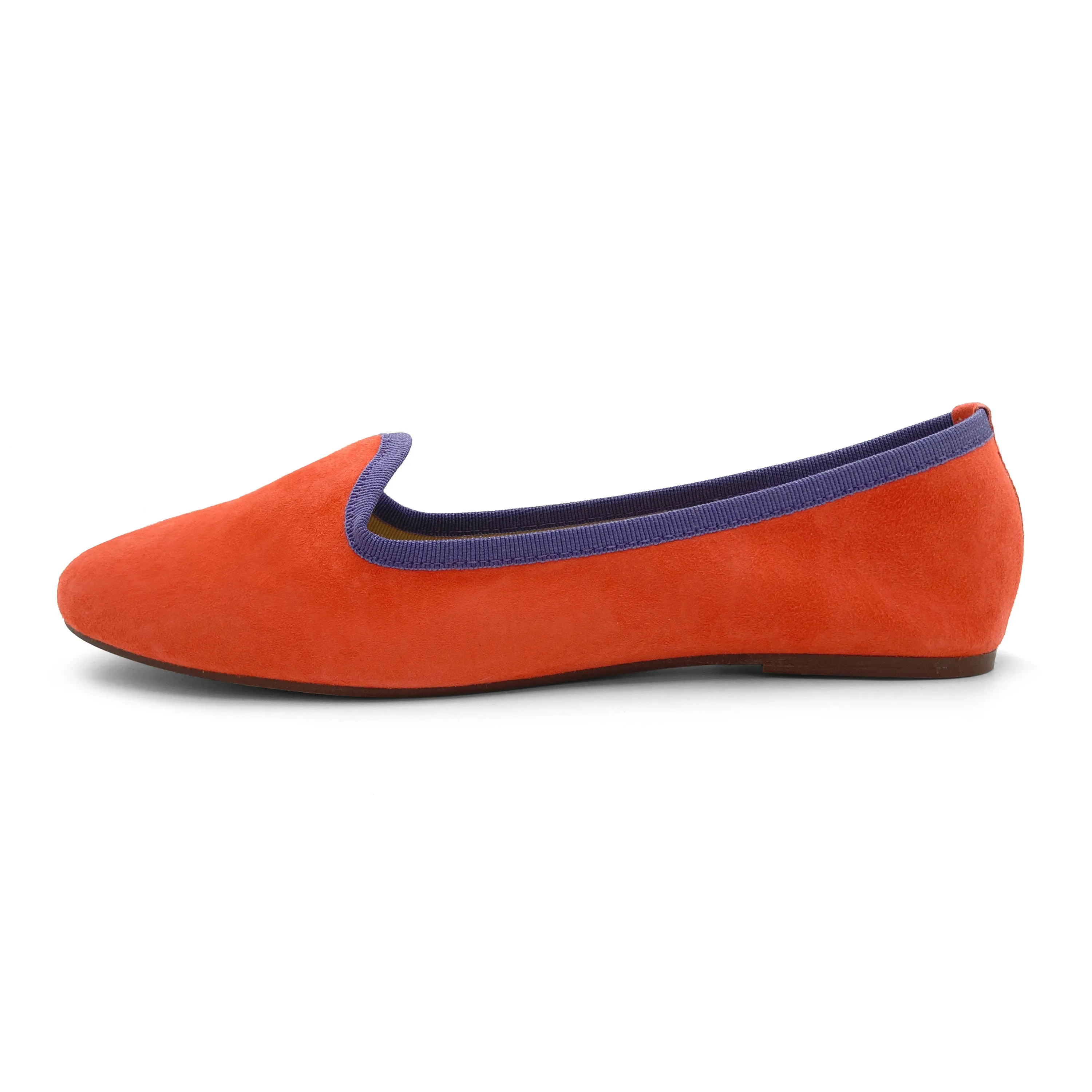 Women’s Orange Suede Loafers with Purple Details