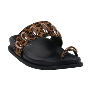 Women's Sonya Leopard Toe Ring Hardware Slide Footbed Sandals