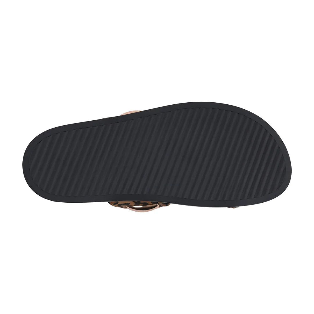 Women's Sonya Leopard Toe Ring Hardware Slide Footbed Sandals