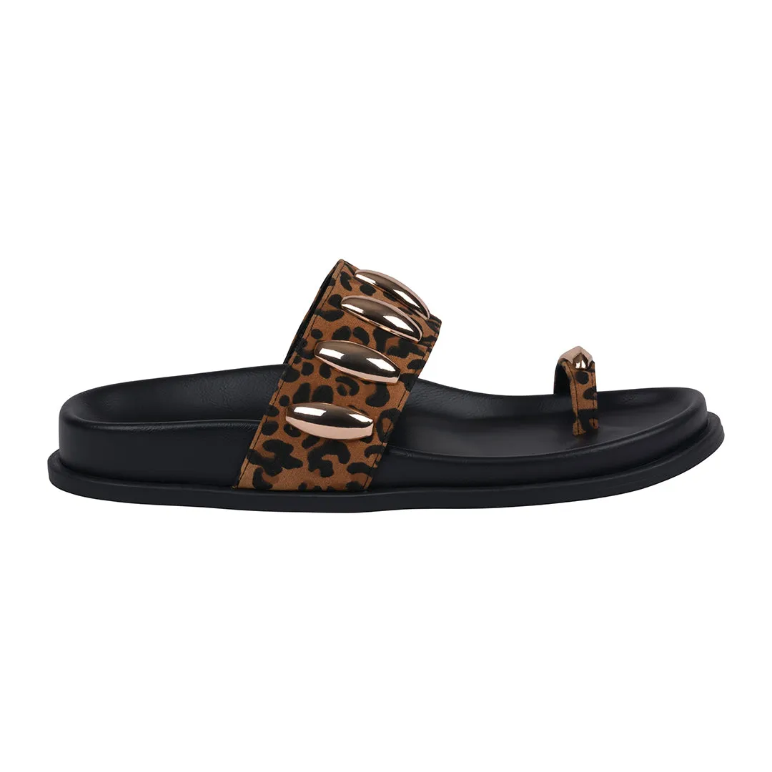Women's Sonya Leopard Toe Ring Hardware Slide Footbed Sandals