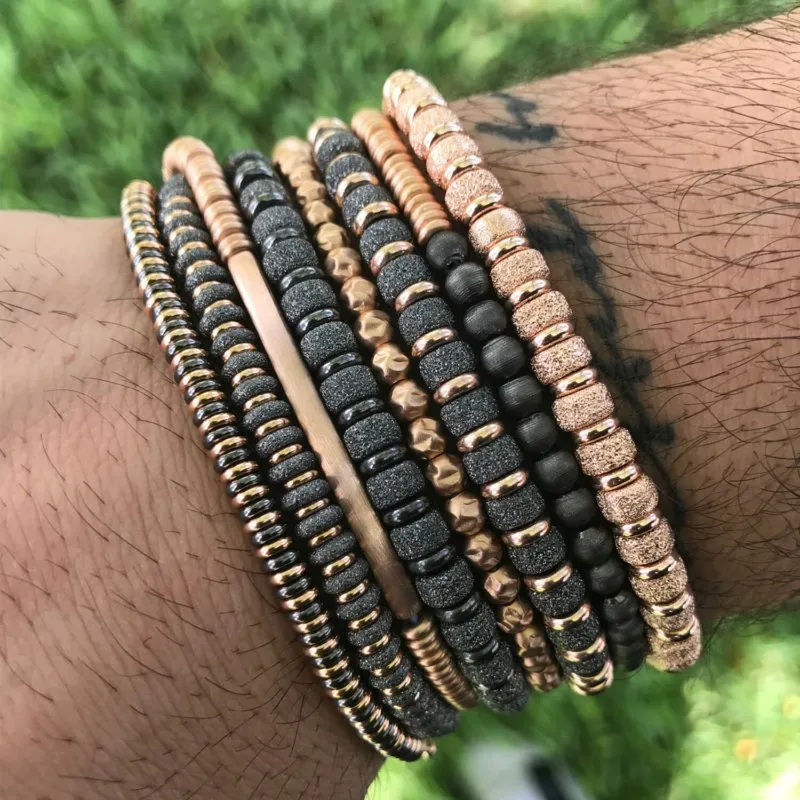 Yellow Gold TAG beaded bracelet - Double Bone bracelets