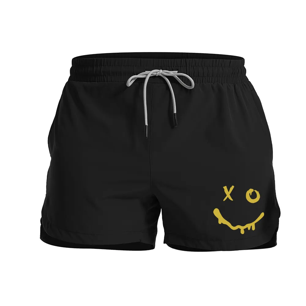 Yellow Smiley Graphic Shorts