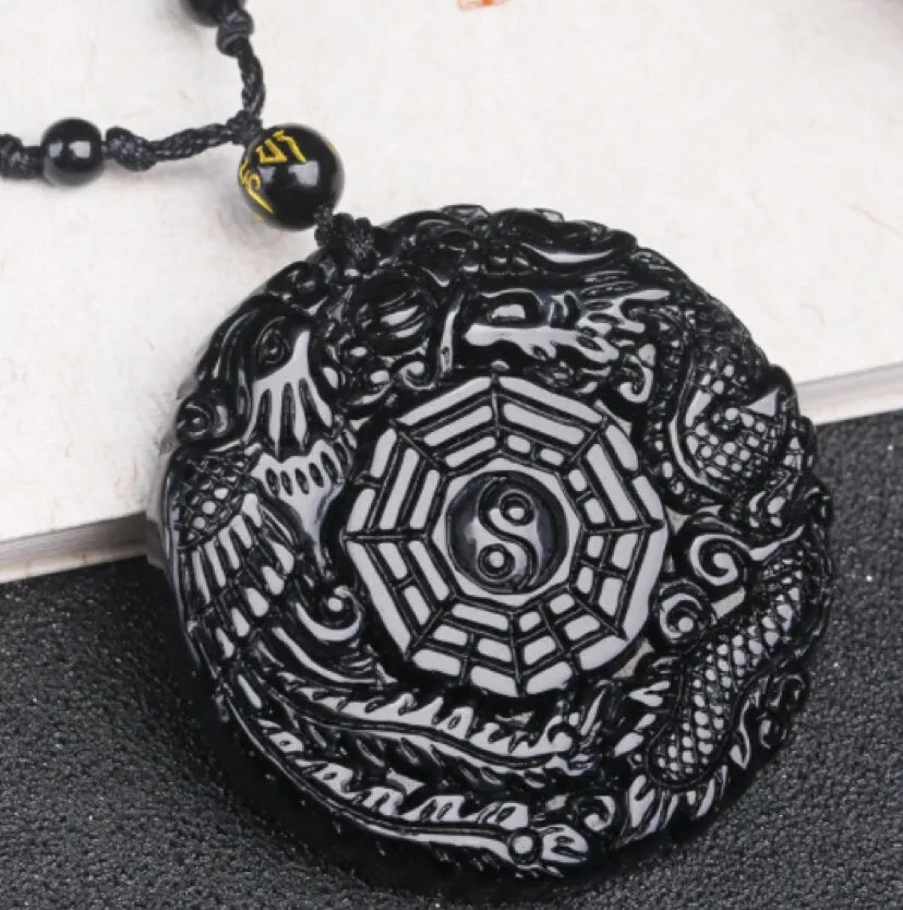Yin and Yang Pendant | Feng Shui Necklace | Yin and Yang Necklace | Obsidian Necklace | Obsidian Pendant | Black Beaded Necklace | Yin Yang